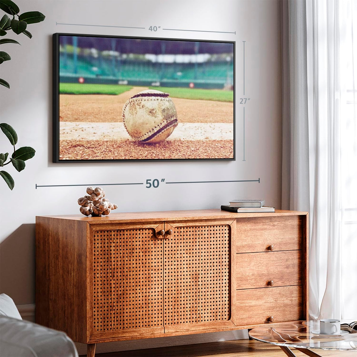 ElephantStock Baseball In Stadium Wall Art - Horizontal Framed Canvas - 1-Piece Living Room Wall