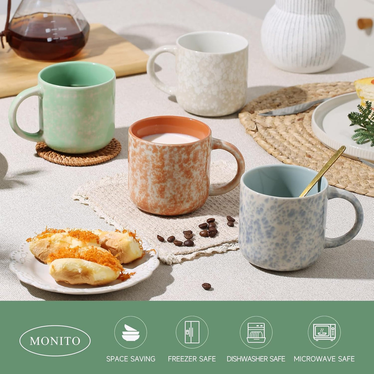 12 OZ Coffee Mugs Set of 4, Modern Ceramic Coffee Mugs Set with handle for