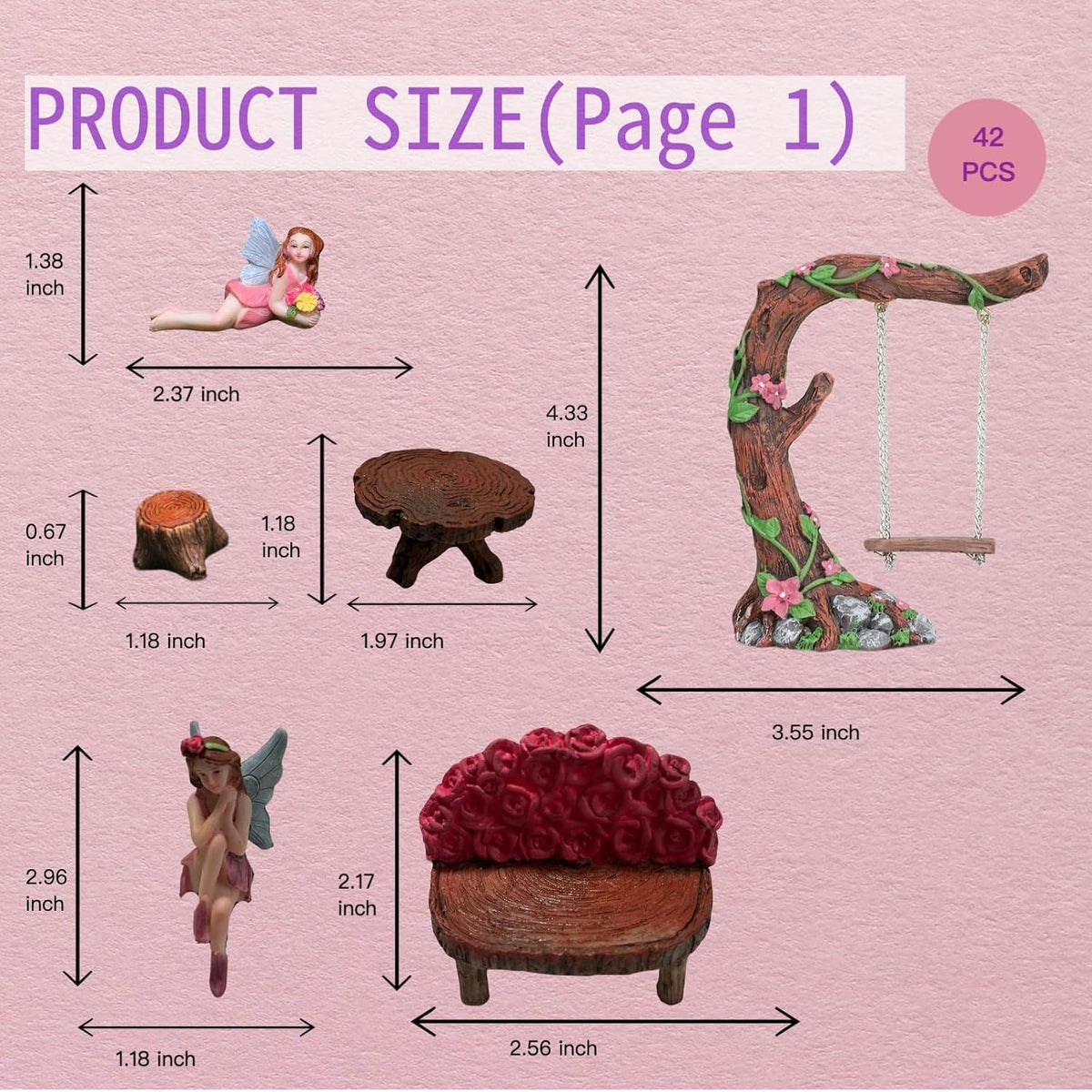 Swing Set of 42 Pcs Miniature Fairy Garden Accessories Outdoor Decor Figurines Kit for Kids, Mini