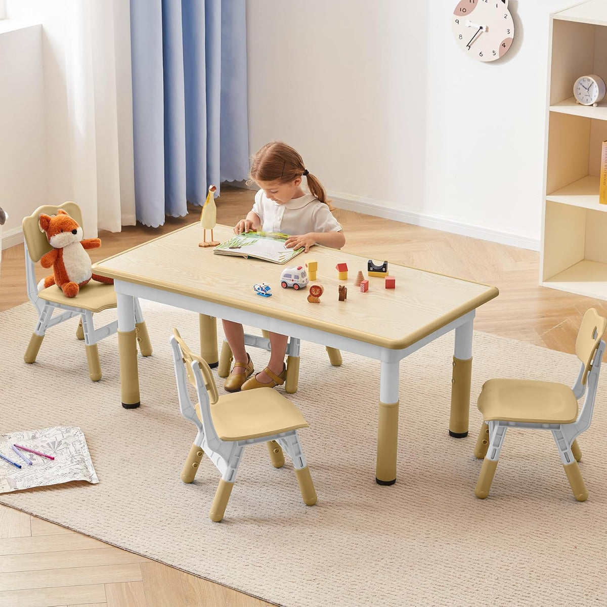 Kids Study Table and Chairs Set, Height Adjustable Toddler Table and Chair Set for Kids Ages 3-8