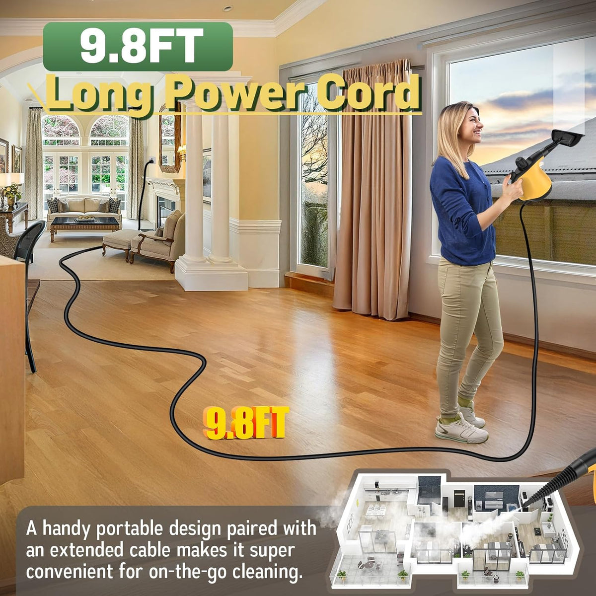 Multi-Surface Portable Steam Cleaner with 11Pcs Accessories, Chemical-Free Pressurized Steamer for