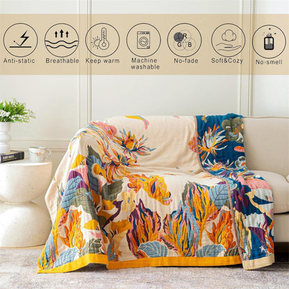 MSGKV Boho Throw Blanket 60''x80'',100% Cotton Blankets for Couch Bed,Cotton Quilt Travel Muslin