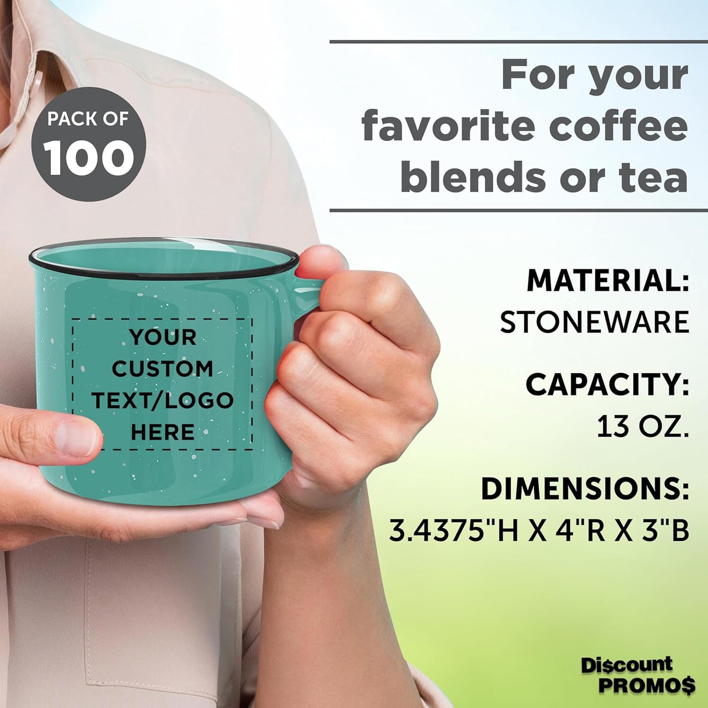 DISCOUNT PROMOS Custom Ceramic Campfire Coffee Mugs 13 oz. Set of 100, Personalized Bulk Pack