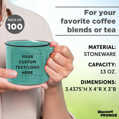 DISCOUNT PROMOS Custom Ceramic Campfire Coffee Mugs 13 oz. Set of 100, Personalized Bulk Pack