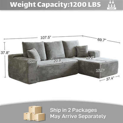 HYJT-H&K Modular Sectional Sofa Cloud Secttional Couch, 107" Comfy L Shaped Couches for Living