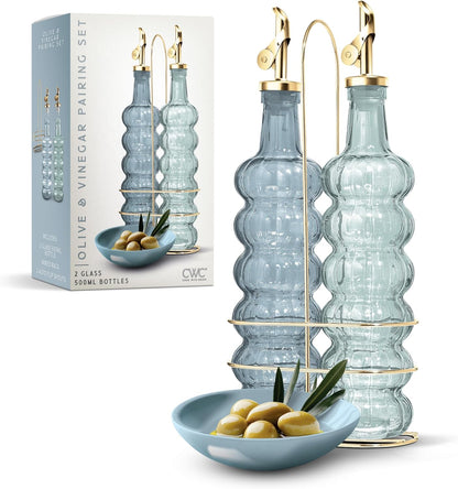 COOK WITH COLOR Glass Olive Oil Bottle Dispenser - 2 Pack- 17oz Oil and Vinegar Cruet - Olive Oil