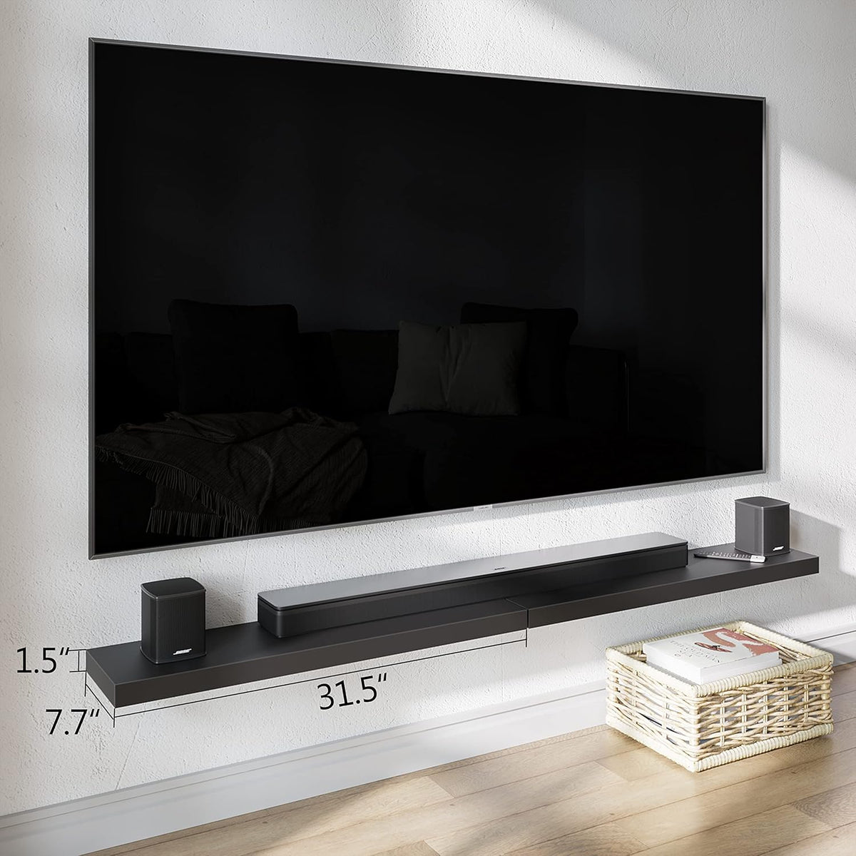 BAMEOS Floating Shelves, 31W x 8D Black Wall Mounted Wooden Shelves with Invisible Brackets Set of