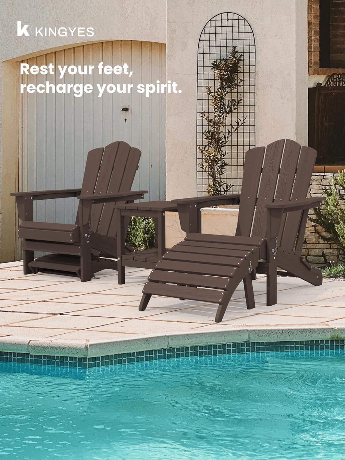 KINGYES Folding Adirondack Ottomans Set of 2 for Adirondack Chair, Coffee