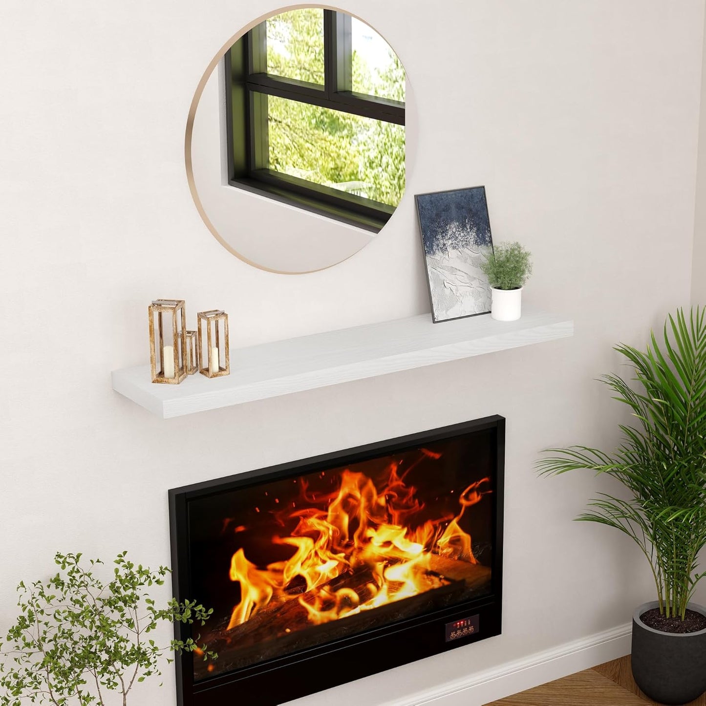 48 Inch Floating Shelves White, Rustic Wood Floating Shelf Wall Mounted, 9 Inch Deep Floating Shelf