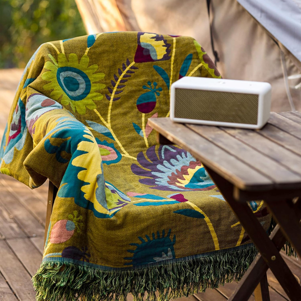 Snycler Boho Throw Blanket for Bed, 100% Organic Cotton Muslin Soft Throw-Yellow Boho Floral