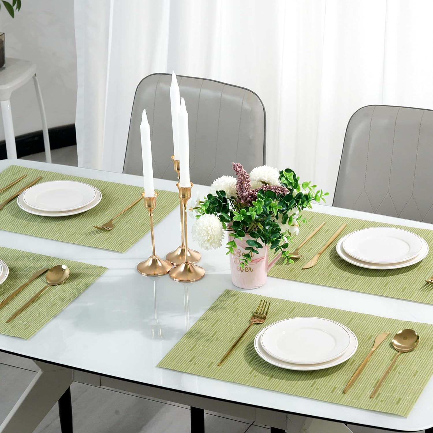 Placemats Set of 6，Non-Slip PVC Weave Table Mats Easy to Clean，Heat Resistant Place Mats for