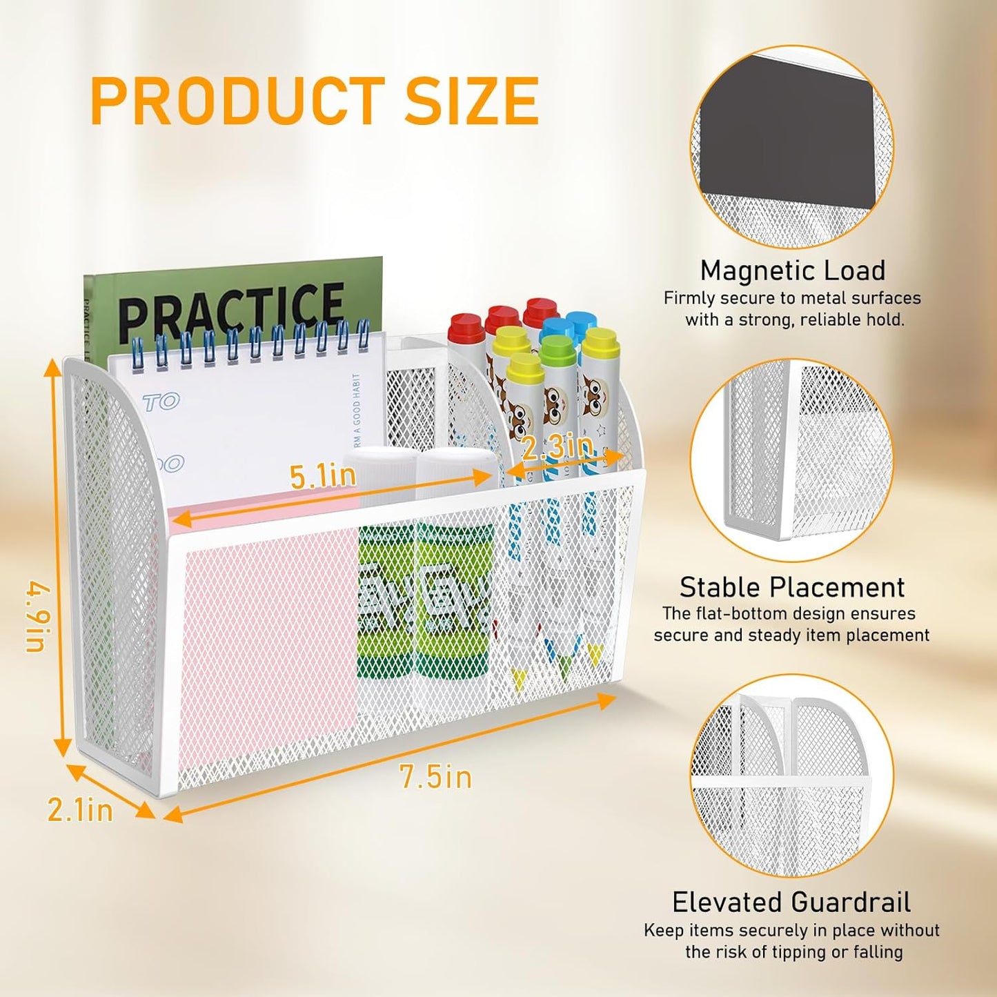 Magnetic Pencil Holder Magnetic Shelf for the Whiteboard 3-Grid Mesh Magnetic Pen Holder for