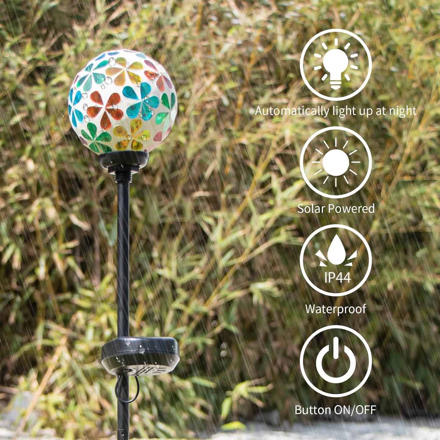 VCUTEKA Solar Garden Lights - Mosaic Solar Lights Outdoor Decor Pathway Light Waterpoof LED Stake