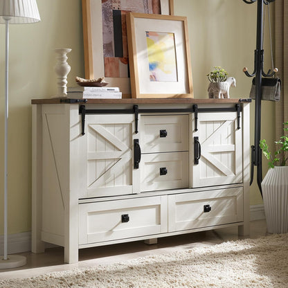 T4TREAM Farmhouse Dresser for Bedroom w/4 Drawers & Sliding Barn Doors, 48'' Wide Chest of Drawers