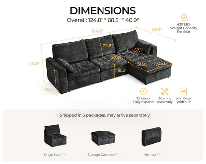 Oversized Modular Sofa Comfy Cloud Couch with Storage, Extra Deep Plush Sectional Sofa Set for