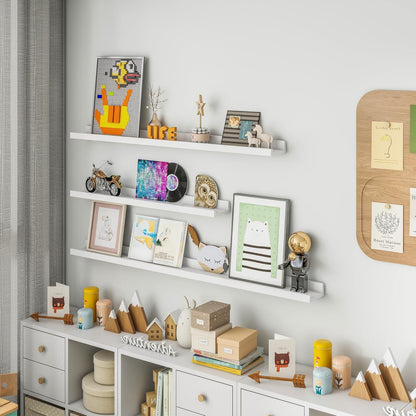 Solid Ash Wood Picture Ledge Shelf, Wood Floating Shelves Set of 2, 48 Inch Long Large Photo Ledge