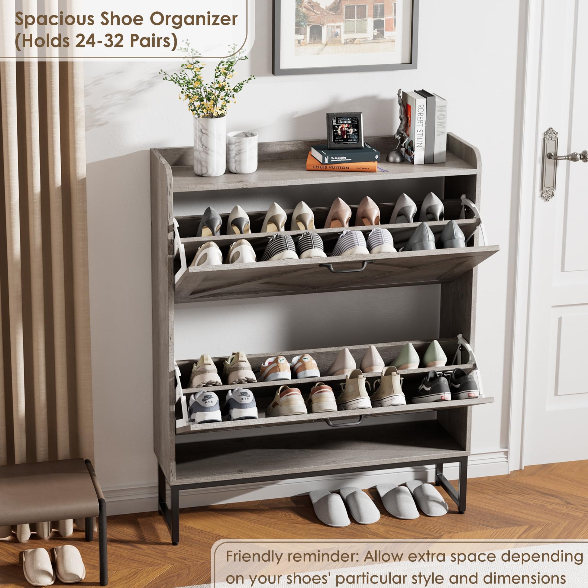 Nicetree Shoe Storage Cabinet with 2 Flip Drawers, Entryway Organizer, Gray