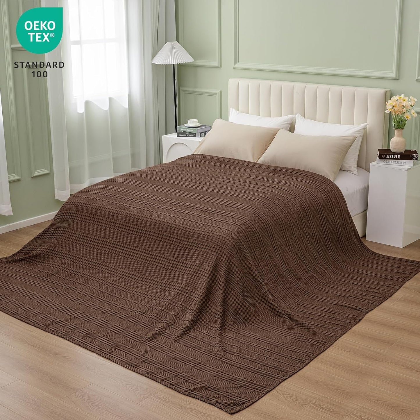 PHF Cooling Waffle Blanket California King Size, Lightweight 60% Rayon Derived from Bamboo & 40%