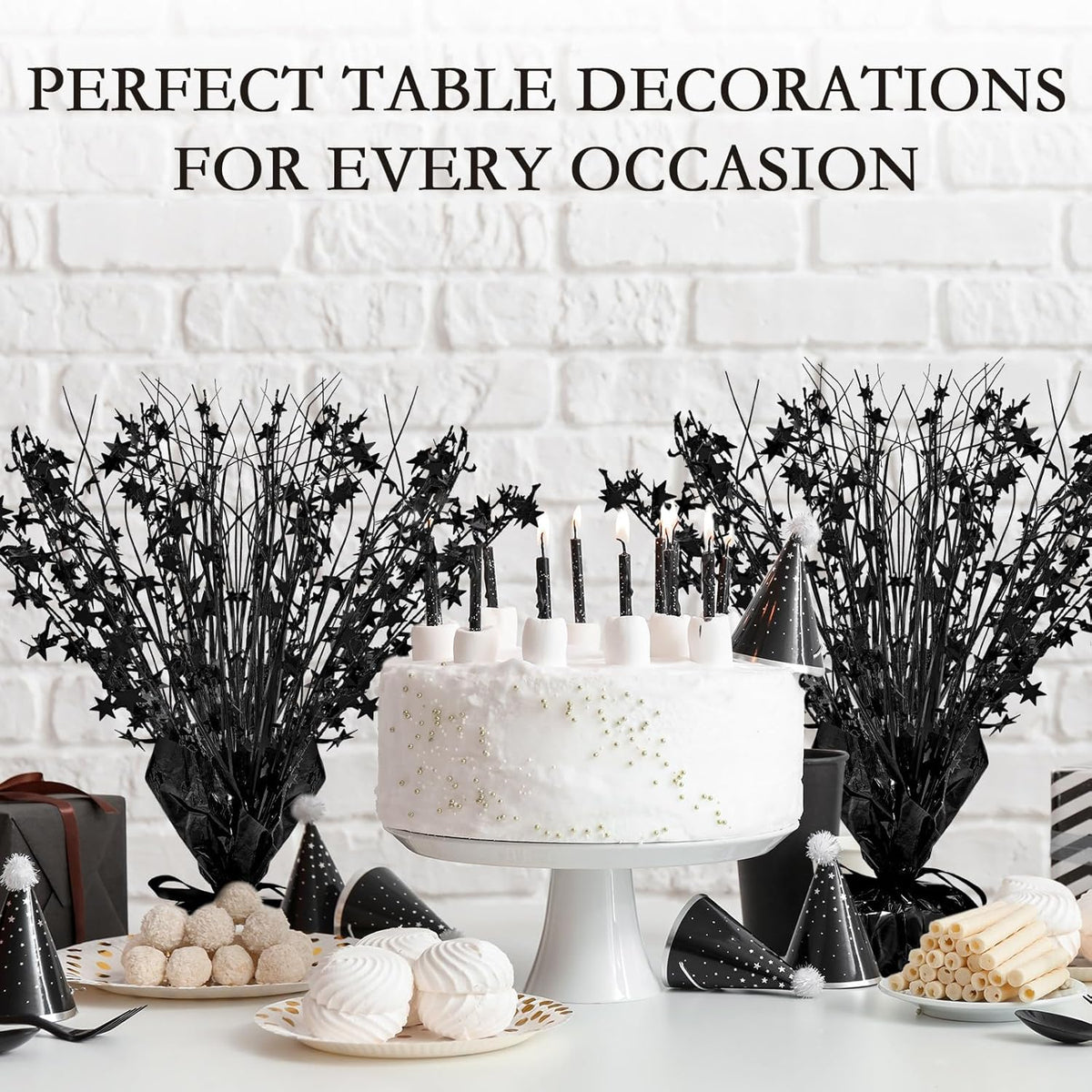Crowye 18 Pieces Metallic Foil Spray Centerpiece Party Star Table Decoration Burst Metallic Table
