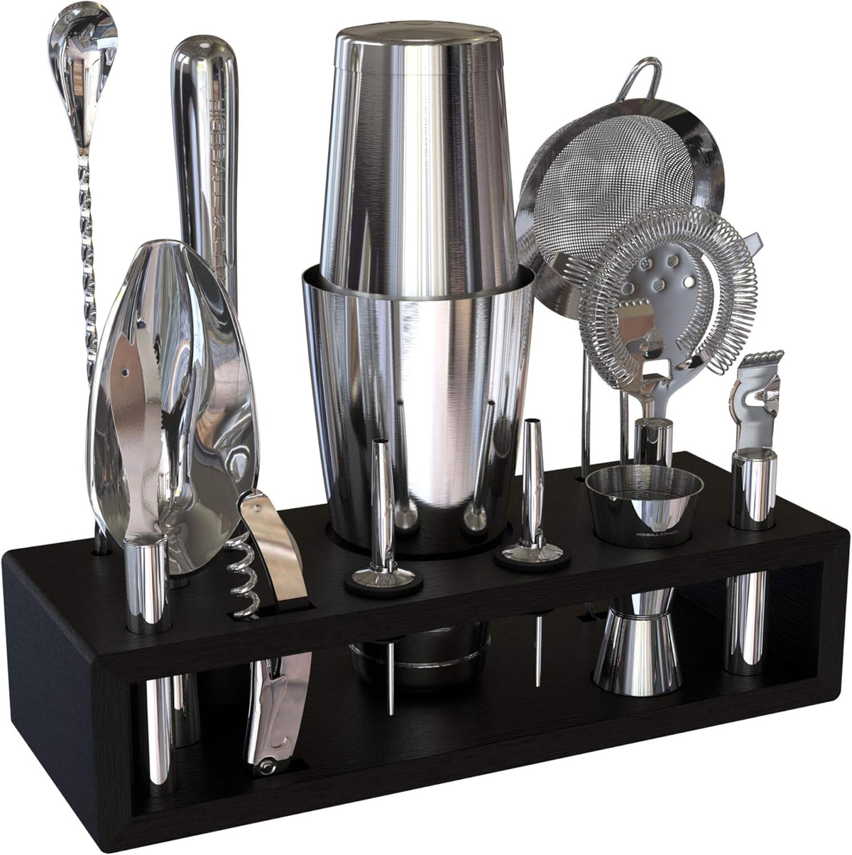 Highball & Chaser 13-Piece Boston Cocktail Shaker Set Stainless Steel Mixology Bartender Kit With