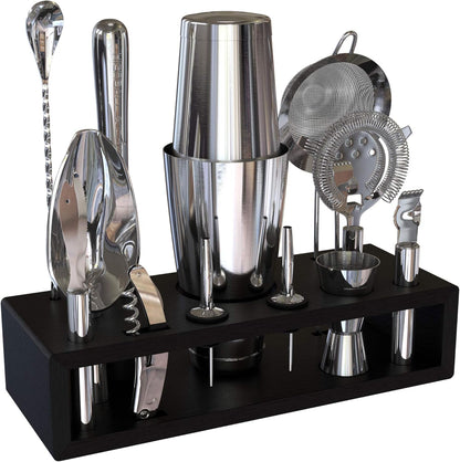 Highball & Chaser 13-Piece Boston Cocktail Shaker Set Stainless Steel Mixology Bartender Kit With