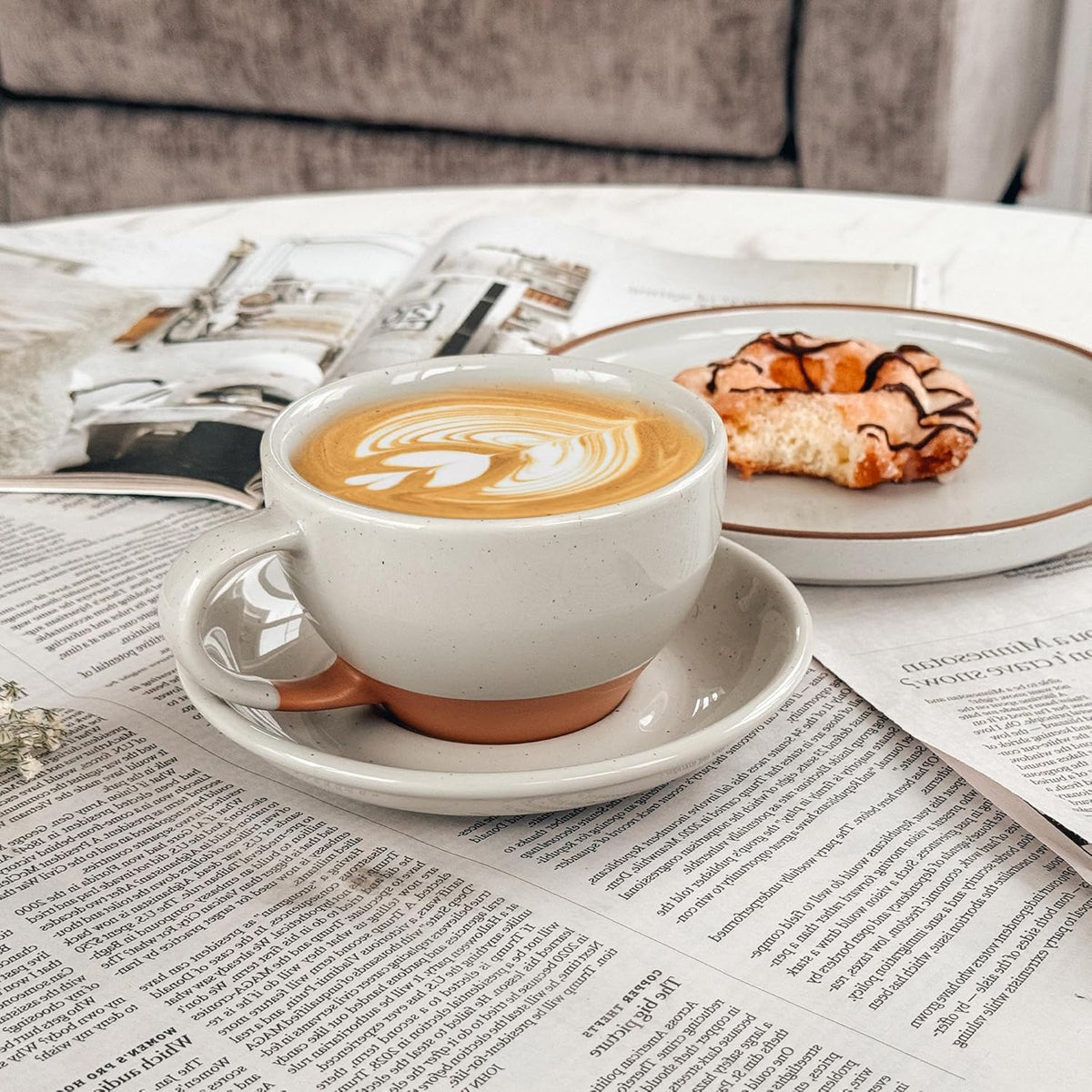 Mora Ceramic Latte Art Mug With Saucer - 10.5 oz, Round Bottom For Perfect Pours - Cafe Cups for