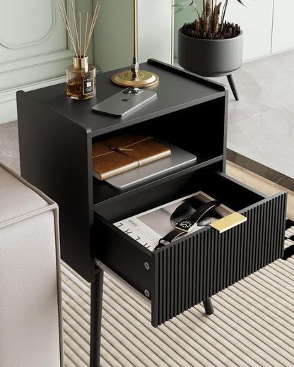 Nightstand,Modern Bedside Table with Storage Drawer and Open Wood Shelf, Accent Night Stand with