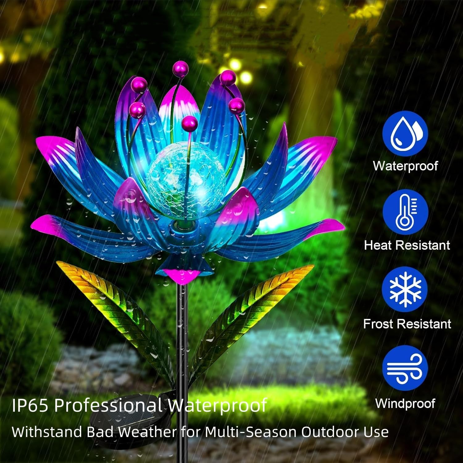 Solar Wind Spinner, 38 Inch Metal Stake Yard Spinners,Solar Powered Multi-Color LED Glass Ball with