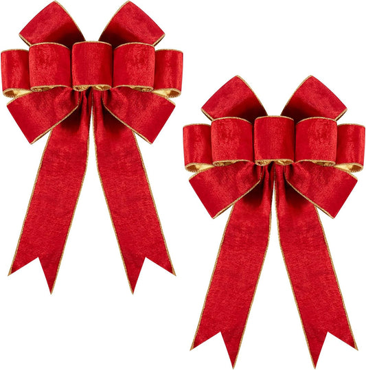 2pcs Large Christmas Bows Velvet Red Bows Holiday Red Christmas Bows Decorations for Wreath Velvet