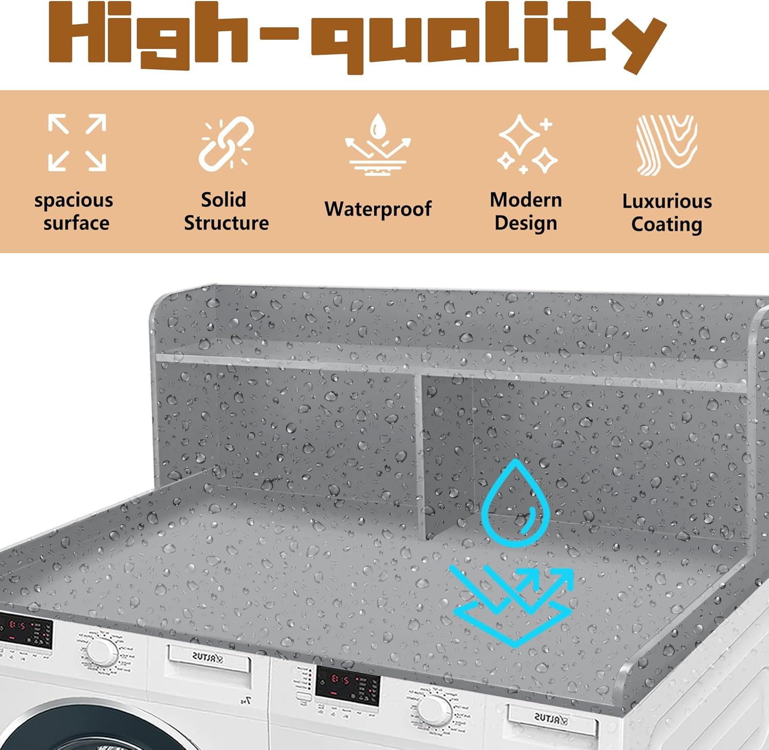 Royxen 2-Tier Washer Dryer Countertop,19.5"H Wood Washer and Dryer Topper with Storage