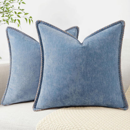 decorUhome Chenille Soft Throw Pillow Covers 22x22 Set of 2, Farmhouse Velvet Neutral Decorative