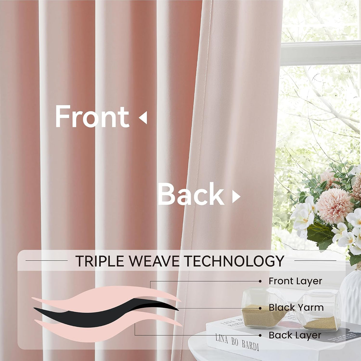 Baby Pink Pinch Pleat Blackout Curtains Drapes 96 Inches Long for Girls Bedroom, Pinch Pleated