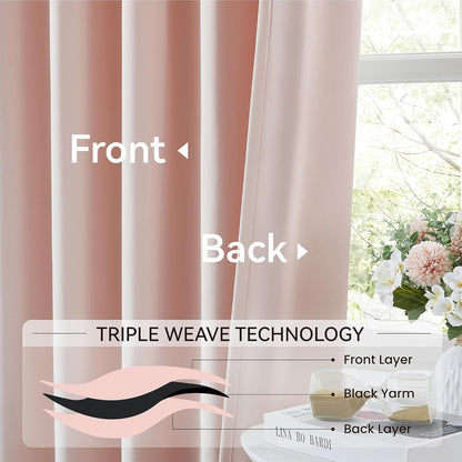 Baby Pink Pinch Pleat Blackout Curtains Drapes 96 Inches Long for Girls Bedroom, Pinch Pleated