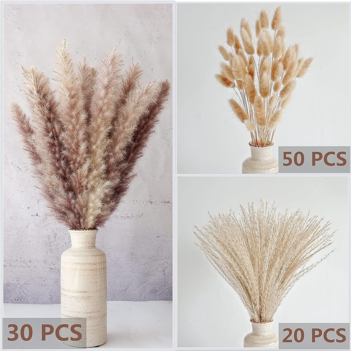 Natural Dried Pampas Grass Decor, Brown Pampas Grass， Bunny Tails Dried Flowers, Reed Grass Bouquet