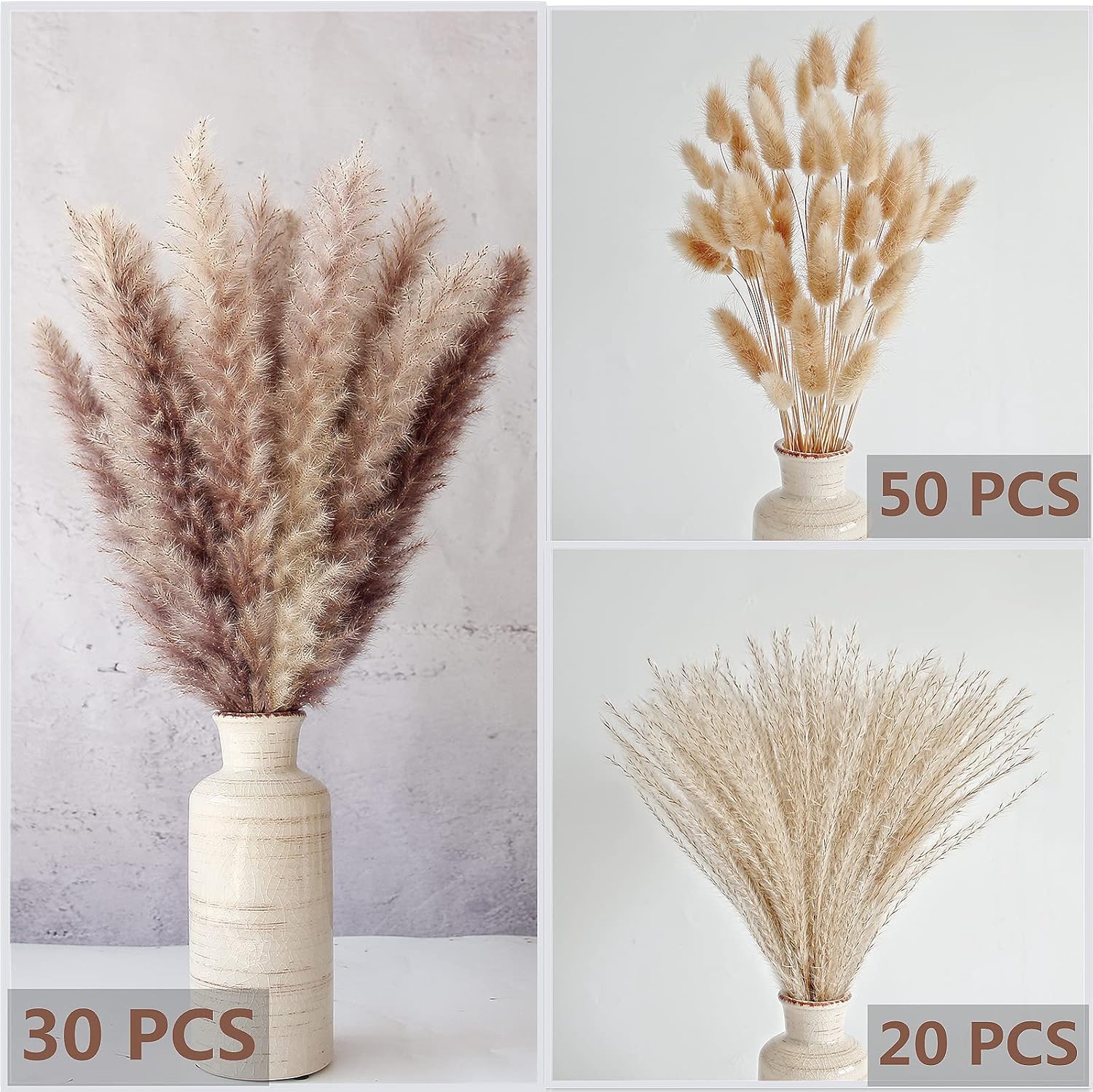 Natural Dried Pampas Grass Decor, Brown Pampas Grass， Bunny Tails Dried Flowers, Reed Grass Bouquet