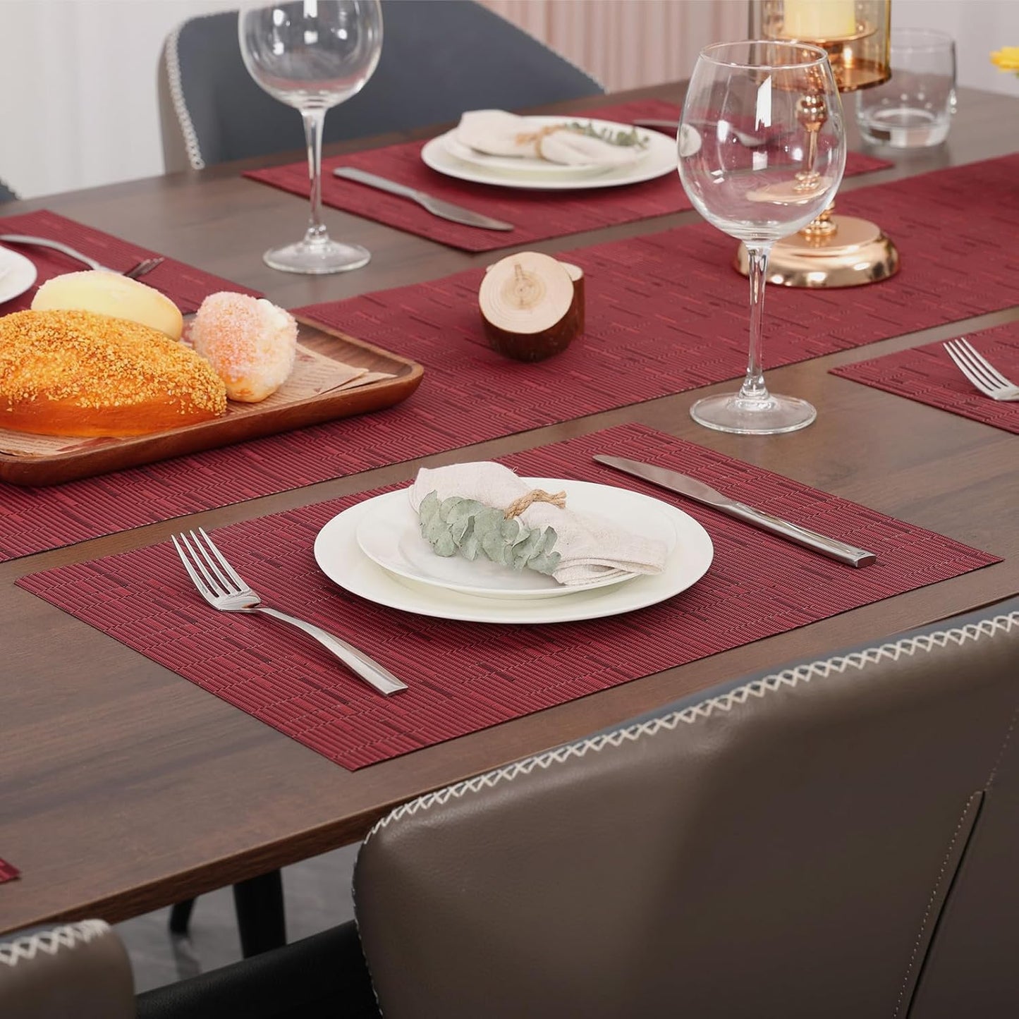Myir JUN Placemats Set of 8, Vinyl Woven Placemats Place Mats Indoor Set of 8 Washable Table Mats