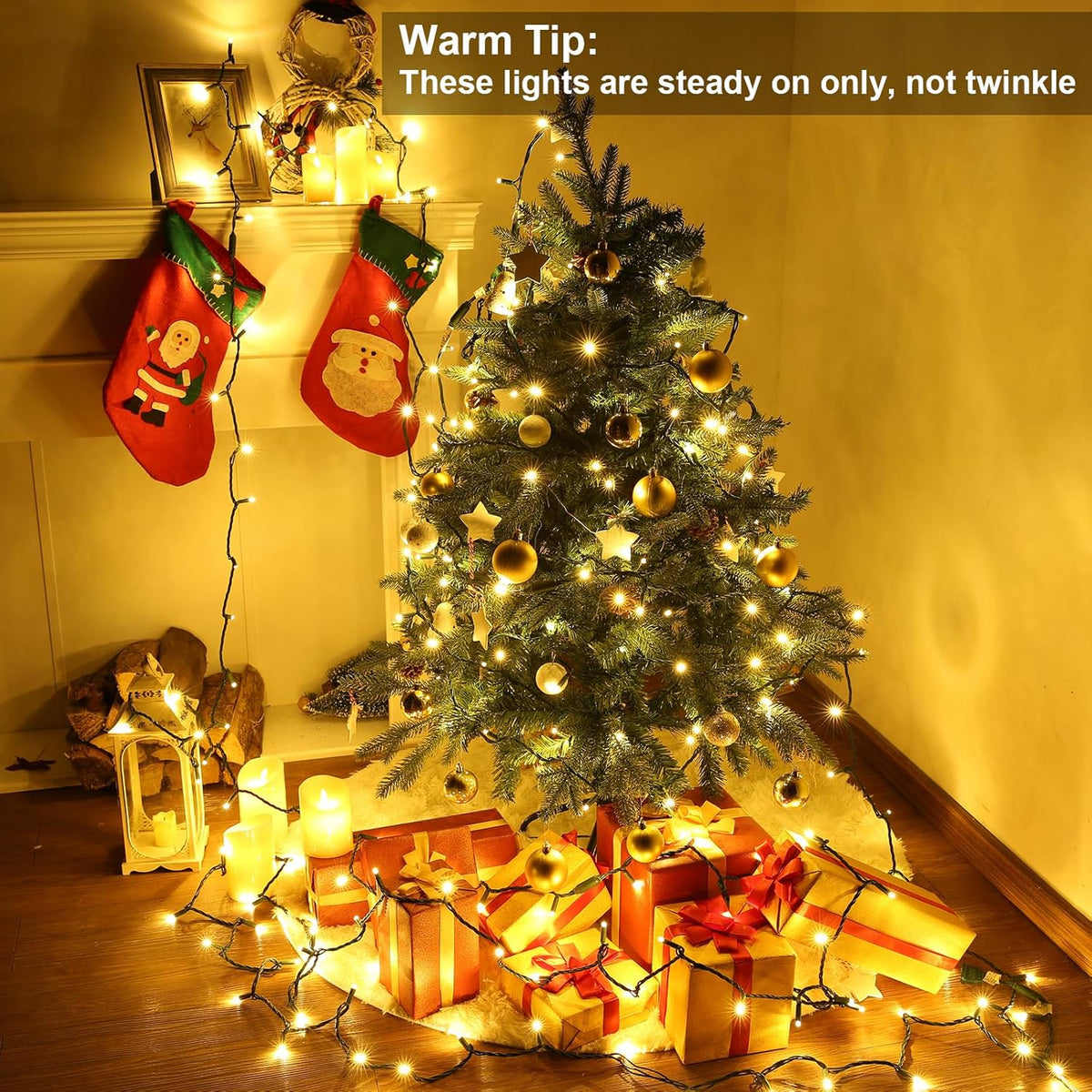 Brizled 33ft 100 LED Christmas Tree Lights - Steady On Only, 5mm Wide Angle, Connectable 120V UL