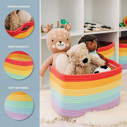 OrganiHaus Set of 3 Rainbow Woven Storage Baskets for Organizing, Cotton Rope Organizer Bins for