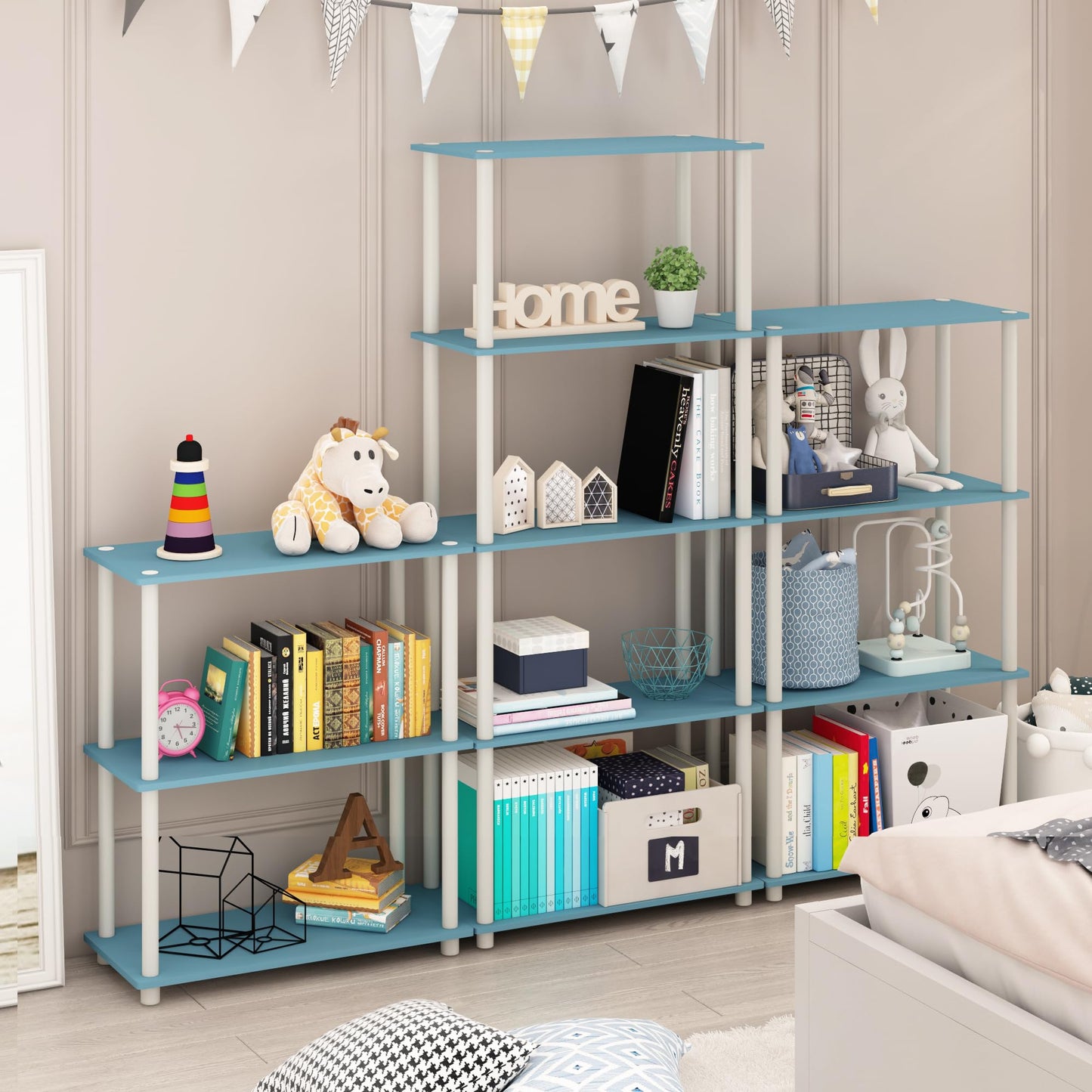 Furinno Turn-N-Tube Storage Shelves, 3-Tier Book Shelf, Corner Shelf, Toolless Open Shelves, for
