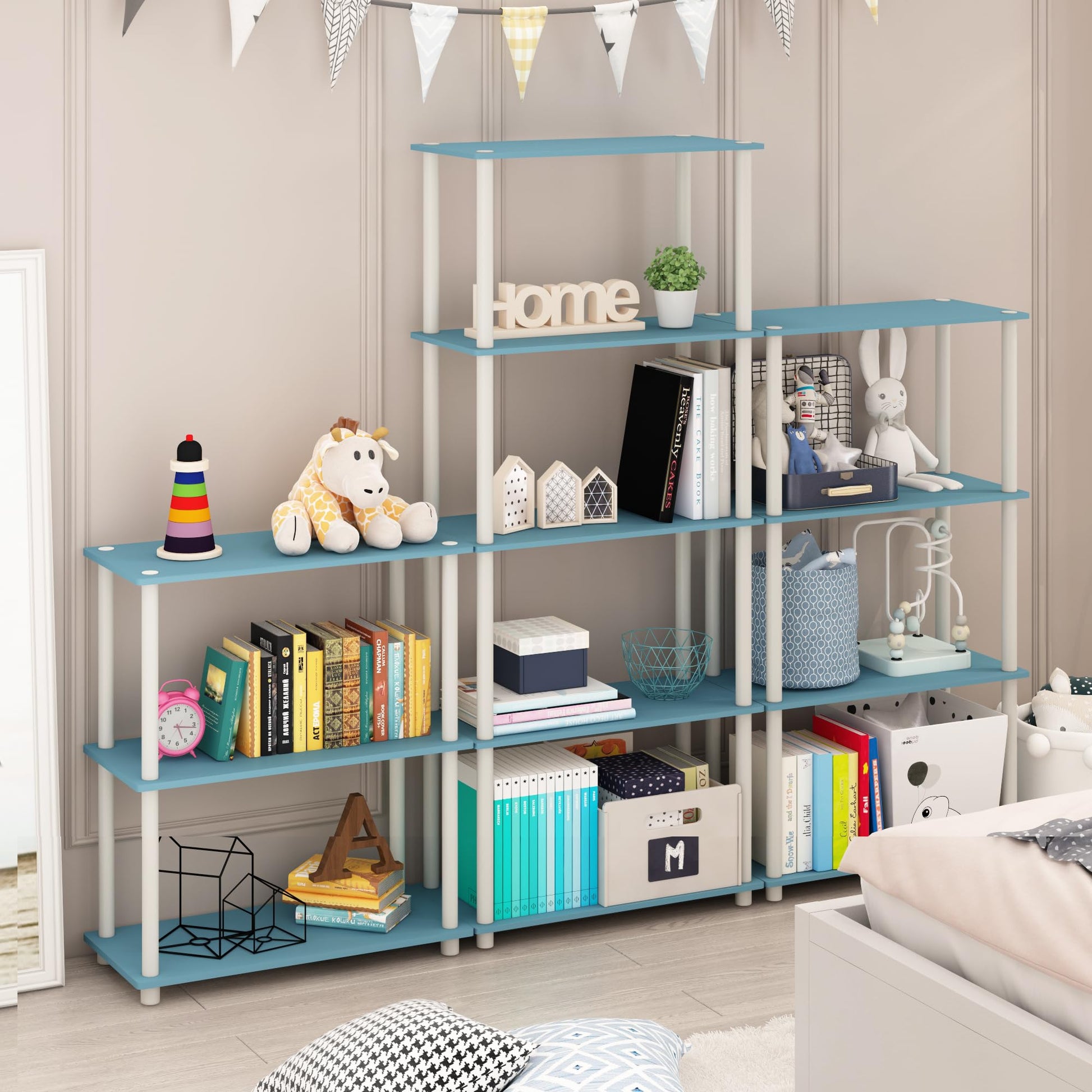 Furinno Turn-N-Tube Storage Shelves, 3-Tier Book Shelf, Corner Shelf, Toolless Open Shelves, for
