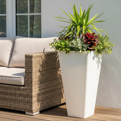 WORTH Garden Large 28 in.Tall Planters Set of 2 for Indoor and Outdoor, Heavy Duty Plastic White