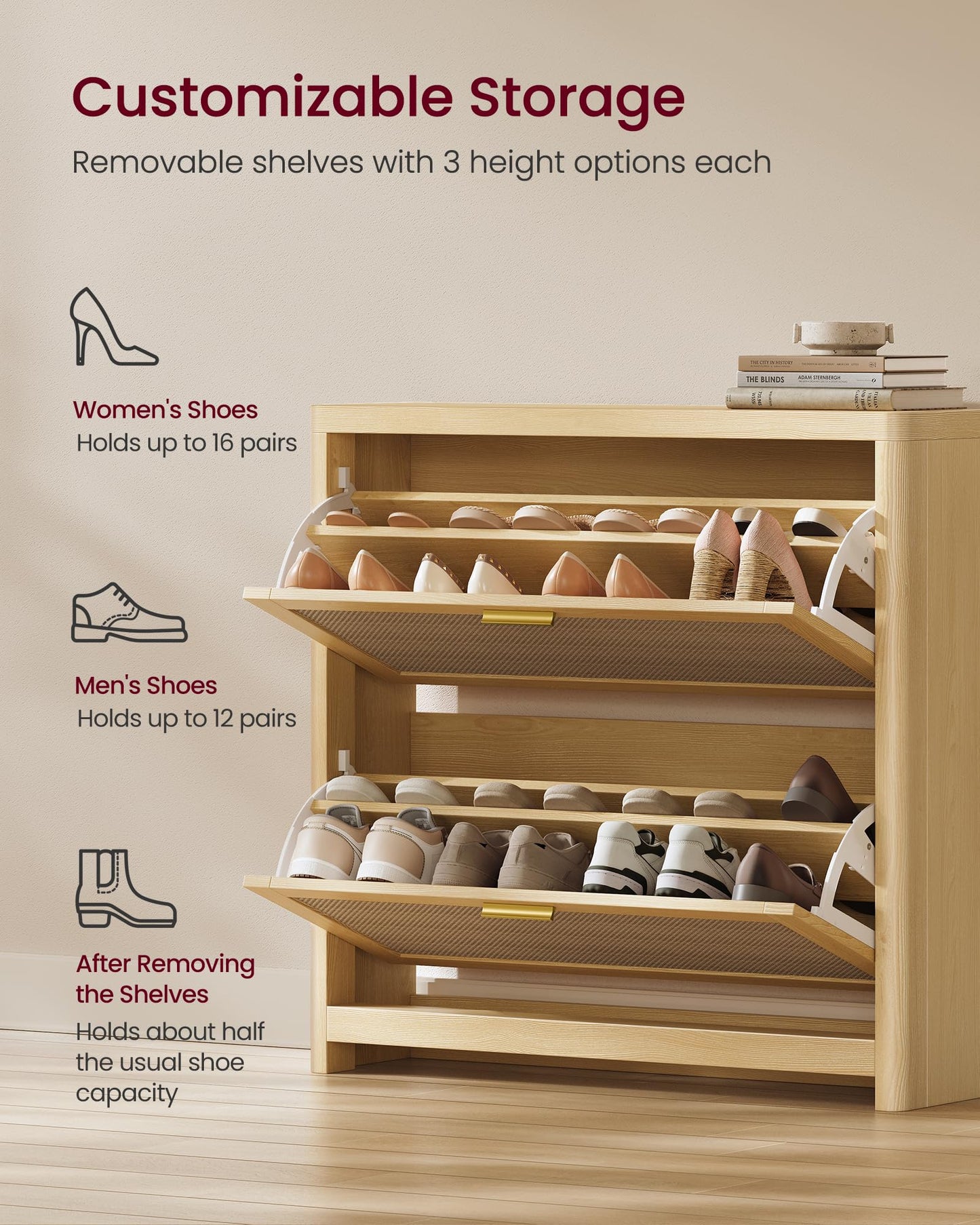 VASAGLE ELLAN Collection - Boho Shoe Storage Cabinet for Entryway Slim, Entry Shoe Cabinet with
