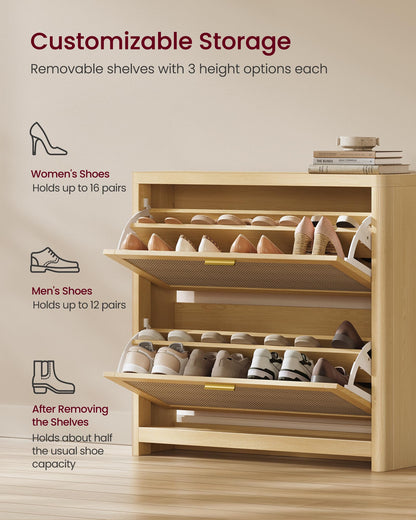 VASAGLE ELLAN Collection - Boho Shoe Storage Cabinet for Entryway Slim, Entry Shoe Cabinet with