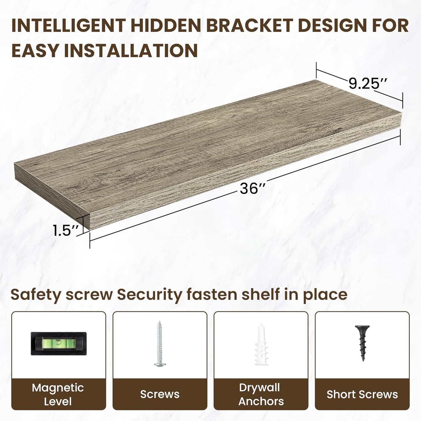 36 Inch Floating Shelves, 12 Inch Deep Floating Shelves for Wall, Floating Shelf with Invisible