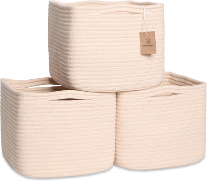 NaturalCozy Storage Cubes 9”x9”x7”Cotton Rope Woven Baskets for Organizing 3-Pack | 9 Inch Cube