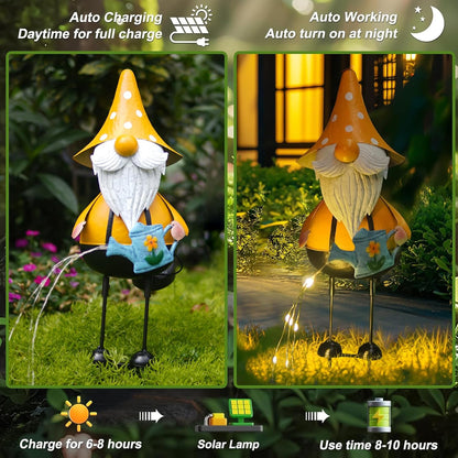 HONGLAND Metal Gnome Yard Art -18 Inch Garden Gnomes Statues Outdoor Decor with Watering Can Solar