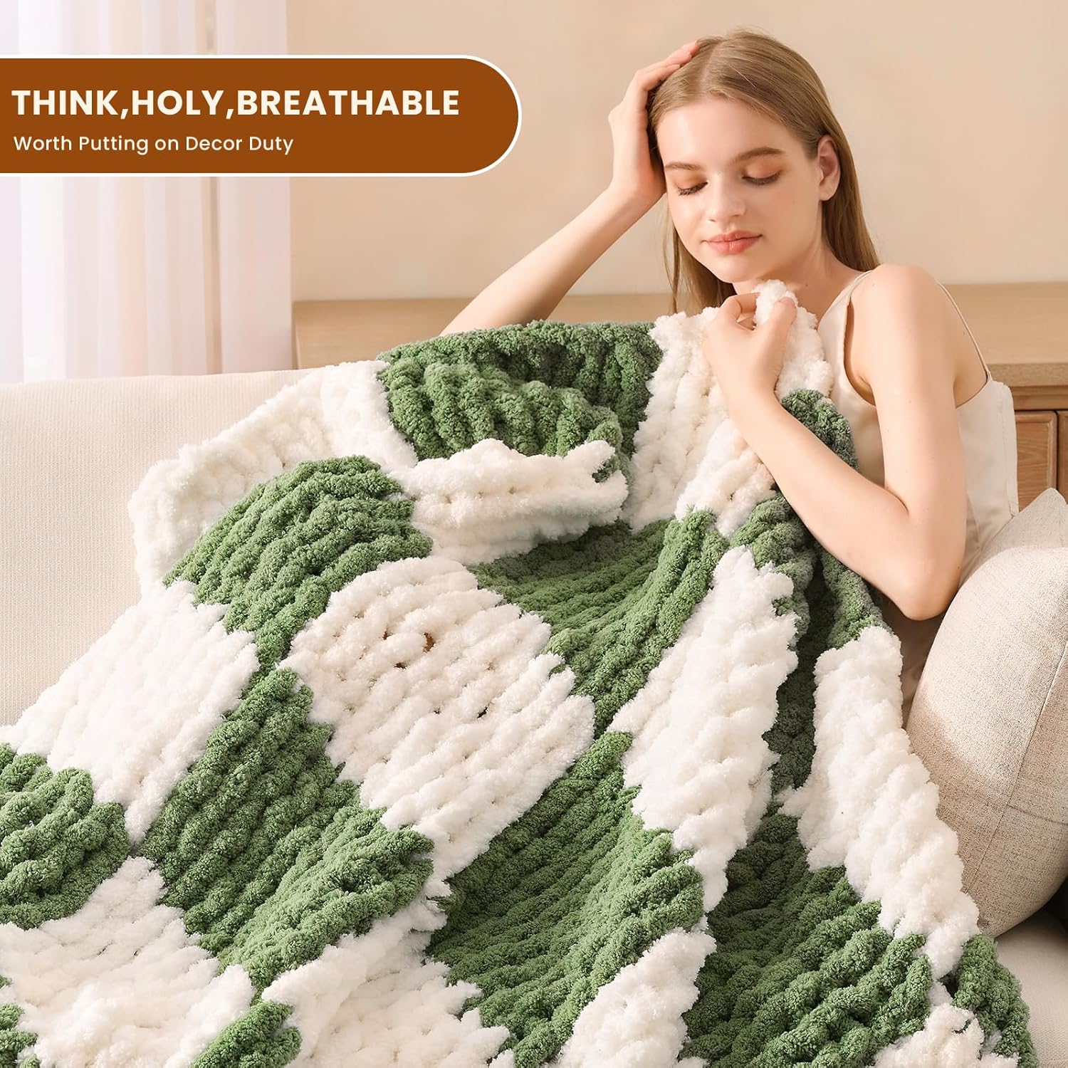 L'AGRATY Chunky Knit Blanket Throw: 50''x60'' Chenille Chunky Knitted Throw Blankets for Bed Couch