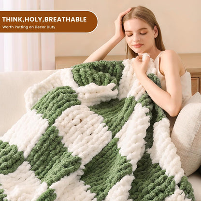 L'AGRATY Chunky Knit Blanket Throw: 50''x60'' Chenille Chunky Knitted Throw Blankets for Bed Couch