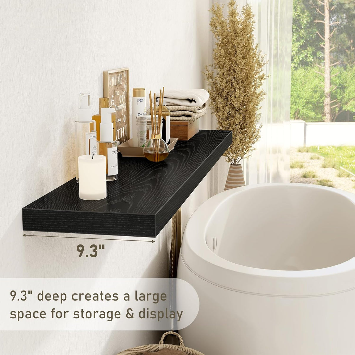 Black Floating Shelves Wall Shelf 48 Inch, 9.3 Inch Deep Floating Shelf for Wall, Farmhouse Black