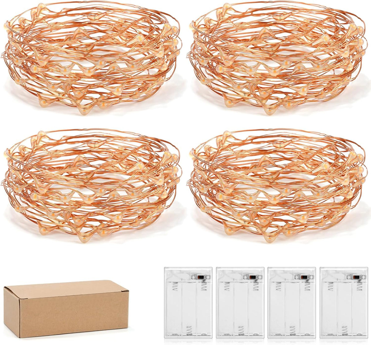 Led Fairy Lights Battery Operated, 4 Packs Mini Battery Powered Copper Wire Starry Fairy Lights for